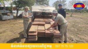 មន្ត្រីជំនាញ ចាប់ឃាត់រថយន្ត០១គ្រឿង ខណៈកំពុងដឹកជញ្ជូនឈើ ដោយខុសច្បាប់